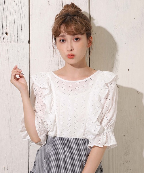 one after another NICE CLAUP（ワンアフターアナザーナイスクラップ）の「【WEB限定】うしろリボンレースブラウス（シャツ/ブラウス・レディース・オフホワイト/ブラック/ミント/パープル・FREE）」の8枚目の写真