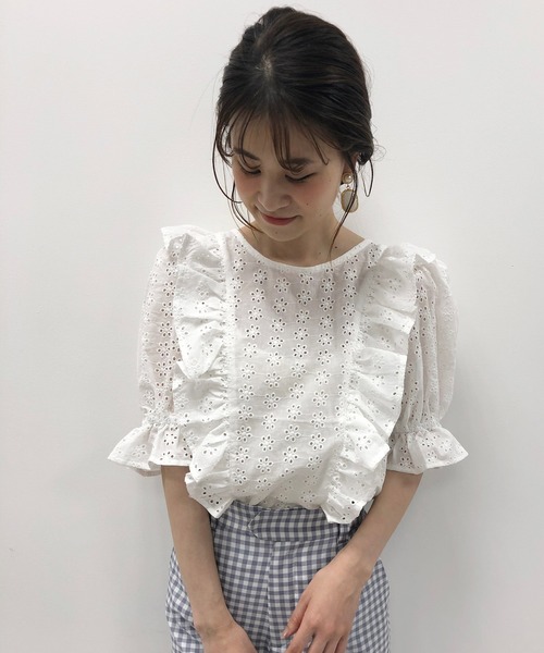 one after another NICE CLAUP（ワンアフターアナザーナイスクラップ）の「【WEB限定】うしろリボンレースブラウス（シャツ/ブラウス・レディース・オフホワイト/ブラック/ミント/パープル・FREE）」の14枚目の写真