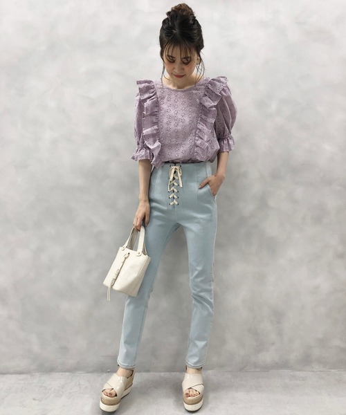 one after another NICE CLAUP（ワンアフターアナザーナイスクラップ）の「【WEB限定】うしろリボンレースブラウス（シャツ/ブラウス・レディース・オフホワイト/ブラック/ミント/パープル・FREE）」の7枚目の写真