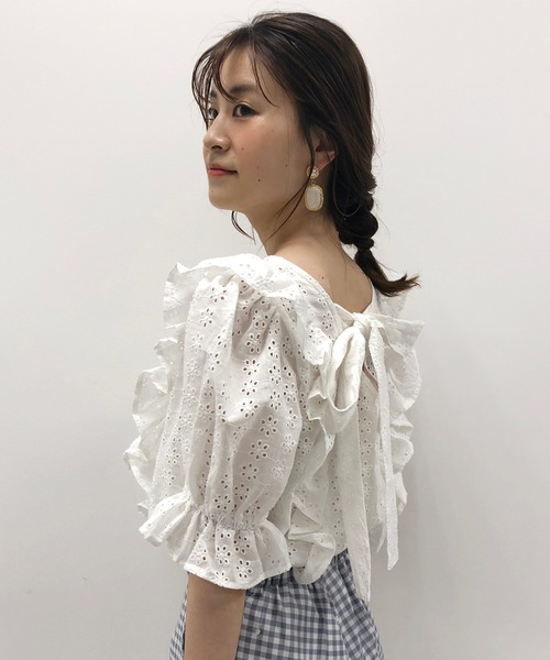 one after another NICE CLAUP（ワンアフターアナザーナイスクラップ）の「【WEB限定】うしろリボンレースブラウス（シャツ/ブラウス・レディース・オフホワイト/ブラック/ミント/パープル・FREE）」の15枚目の写真