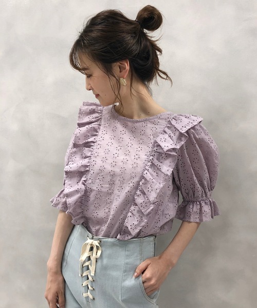 one after another NICE CLAUP（ワンアフターアナザーナイスクラップ）の「【WEB限定】うしろリボンレースブラウス（シャツ/ブラウス・レディース・オフホワイト/ブラック/ミント/パープル・FREE）」の6枚目の写真
