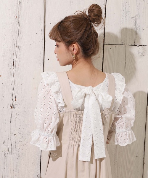 one after another NICE CLAUP（ワンアフターアナザーナイスクラップ）の「【WEB限定】うしろリボンレースブラウス（シャツ/ブラウス・レディース・オフホワイト/ブラック/ミント/パープル・FREE）」の13枚目の写真