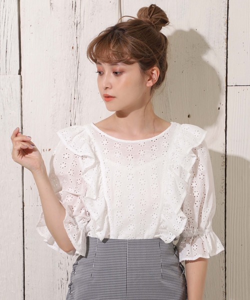 one after another NICE CLAUP（ワンアフターアナザーナイスクラップ）の「【WEB限定】うしろリボンレースブラウス（シャツ/ブラウス・レディース・オフホワイト/ブラック/ミント/パープル・FREE）」の9枚目の写真