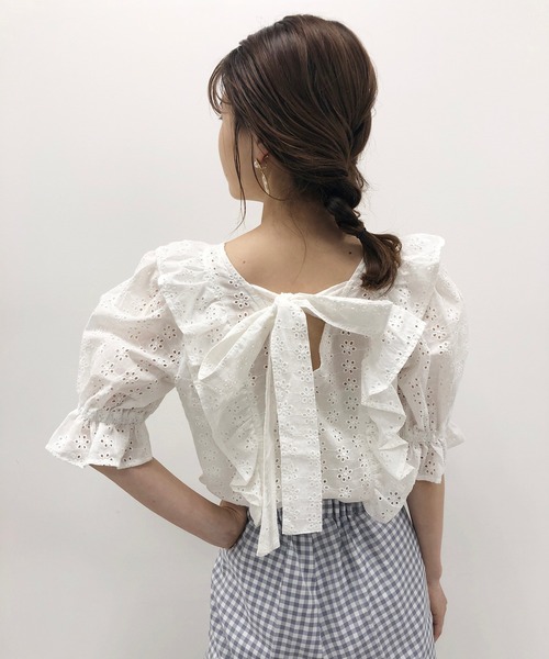 one after another NICE CLAUP（ワンアフターアナザーナイスクラップ）の「【WEB限定】うしろリボンレースブラウス（シャツ/ブラウス・レディース・オフホワイト/ブラック/ミント/パープル・FREE）」の16枚目の写真