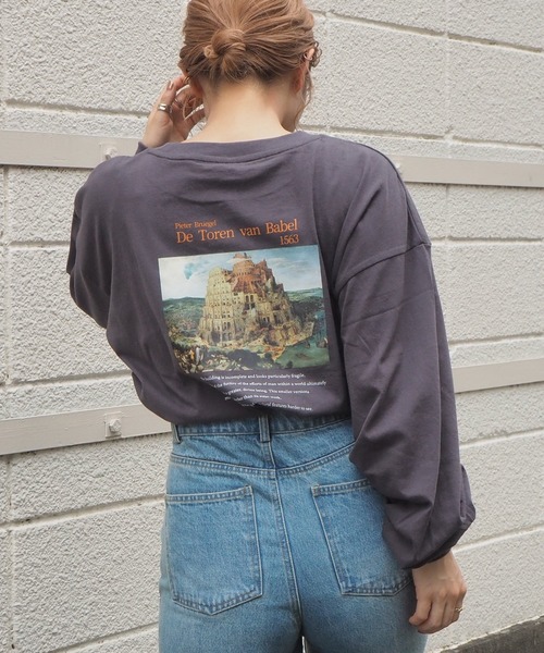 tiptop(ティップトップ)の「アートプリントBIGロンT(Tシャツ/カットソー・レディース・キナリ/スミクロ/オフホワイト/ブラック/ダークグレー/アイボリー/A/B・FREE)」の5枚目の写真