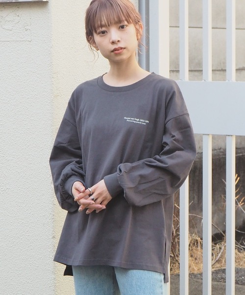 tiptop(ティップトップ)の「アートプリントBIGロンT(Tシャツ/カットソー・レディース・キナリ/スミクロ/オフホワイト/ブラック/ダークグレー/アイボリー/A/B・FREE)」の13枚目の写真