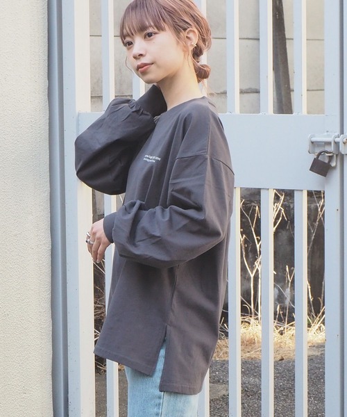 tiptop(ティップトップ)の「アートプリントBIGロンT(Tシャツ/カットソー・レディース・キナリ/スミクロ/オフホワイト/ブラック/ダークグレー/アイボリー/A/B・FREE)」の14枚目の写真