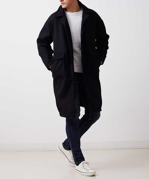 MK MICHEL KLEIN HOMME （エムケーミッシェルクランオム）の「【今季トレンド】ビックシルエットウールコート（ステンカラーコート・メンズ・ブラック/アイボリー・MEDIUM/LARGE）」の2枚目の写真