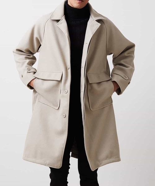 MK MICHEL KLEIN HOMME （エムケーミッシェルクランオム）の「【今季トレンド】ビックシルエットウールコート（ステンカラーコート・メンズ・ブラック/アイボリー・MEDIUM/LARGE）」の4枚目の写真