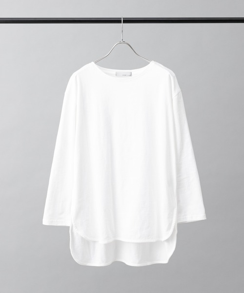 prose verse（プロズヴェール）の「オーガニックコットンラウンドヘムロンT（Tシャツ/カットソー・レディース・チャコールグレー/オフホワイト/グレイッシュベージュ・ﾌﾘ-）」の2枚目の写真
