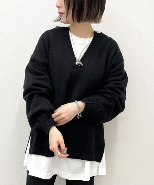 apres jour mignon(アプレジュールミニョン)の「フロントスリットニット【ZOZOTOWN限定アイテム】(ニット/セーター・レディース・グリーン/ブラック/アイボリー・X-LARGE/フリー)」の2枚目の写真