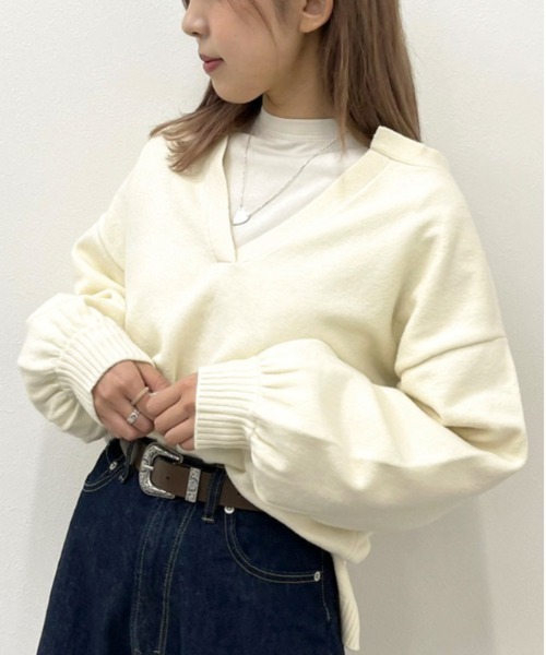 apres jour mignon(アプレジュールミニョン)の「フロントスリットニット【ZOZOTOWN限定アイテム】(ニット/セーター・レディース・グリーン/ブラック/アイボリー・X-LARGE/フリー)」の15枚目の写真