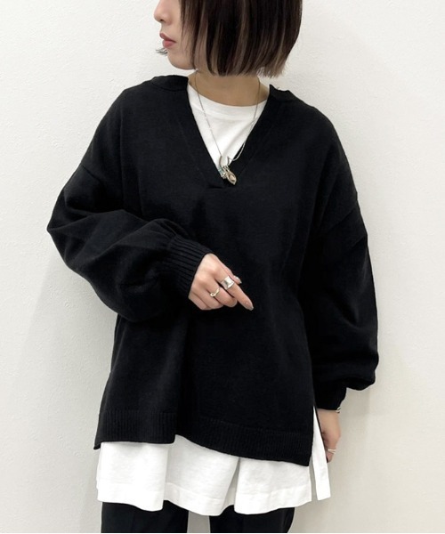 apres jour mignon(アプレジュールミニョン)の「フロントスリットニット【ZOZOTOWN限定アイテム】(ニット/セーター・レディース・グリーン/ブラック/アイボリー・X-LARGE/フリー)」の9枚目の写真