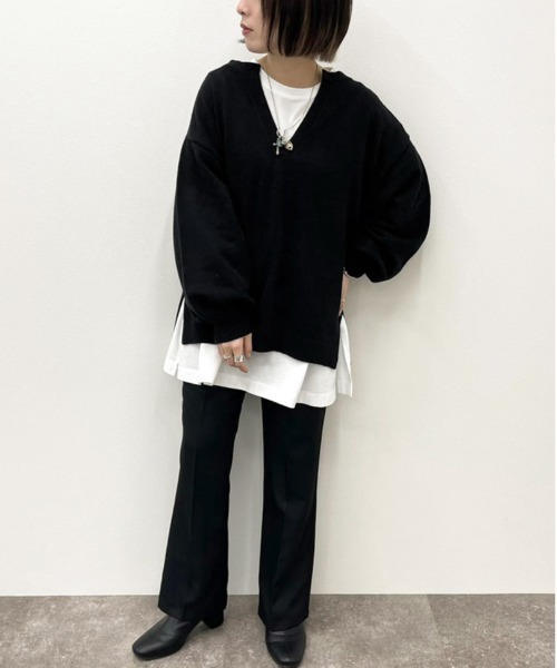 apres jour mignon(アプレジュールミニョン)の「フロントスリットニット【ZOZOTOWN限定アイテム】(ニット/セーター・レディース・グリーン/ブラック/アイボリー・X-LARGE/フリー)」の22枚目の写真