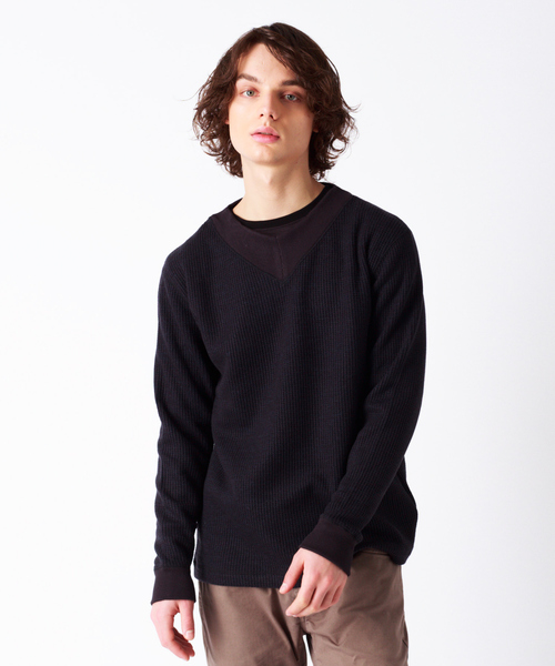 ABAHOUSE（アバハウス）の「シャンブレーワッフル ニット（ニット/セーター・メンズ・グレイッシュブルー/グレイッシュベージュ/ダークネイビー/ブラウン・46/48/44）」の4枚目の写真