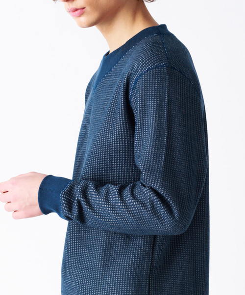 ABAHOUSE（アバハウス）の「シャンブレーワッフル ニット（ニット/セーター・メンズ・グレイッシュブルー/グレイッシュベージュ/ダークネイビー/ブラウン・46/48/44）」の12枚目の写真