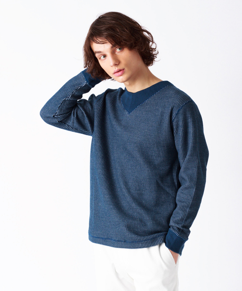 ABAHOUSE（アバハウス）の「シャンブレーワッフル ニット（ニット/セーター・メンズ・グレイッシュブルー/グレイッシュベージュ/ダークネイビー/ブラウン・46/48/44）」の14枚目の写真