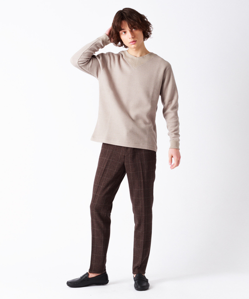 ABAHOUSE（アバハウス）の「シャンブレーワッフル ニット（ニット/セーター・メンズ・グレイッシュブルー/グレイッシュベージュ/ダークネイビー/ブラウン・46/48/44）」の19枚目の写真