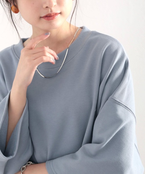 classicalelf(クラシカルエルフ)の「ステッチで1+。ゆったり5分袖スウェット(スウェット・レディース・ブルー/モカ/ブラック/アイボリー・MEDIUM/LARGE/X-LARGE)」の9枚目の写真