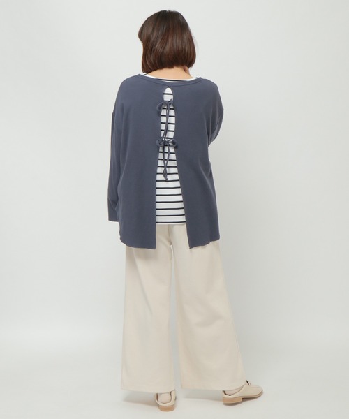 LBC(エルビーシー)の「リサイクルカノコバックリボン(Tシャツ/カットソー・レディース・チャコールグレー/ベージュ/オフホワイト・M)」の8枚目の写真