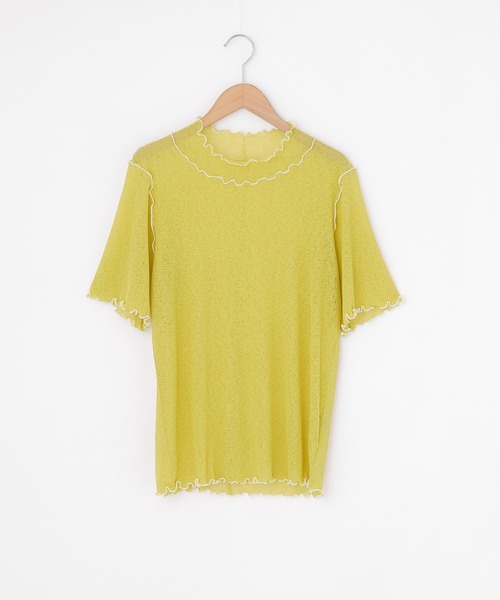 Chaco closet(チャコ クローゼット)の「シースルー メロー配色ステッチ シアートップス(Tシャツ/カットソー・レディース・オフホワイト/オレンジ/ライム/モカ/ブラック・FREE)」の17枚目の写真
