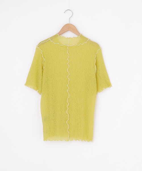 Chaco closet(チャコ クローゼット)の「シースルー メロー配色ステッチ シアートップス(Tシャツ/カットソー・レディース・オフホワイト/オレンジ/ライム/モカ/ブラック・FREE)」の18枚目の写真
