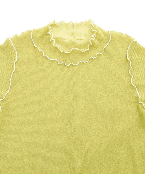 Chaco closet(チャコ クローゼット)の「シースルー メロー配色ステッチ シアートップス(Tシャツ/カットソー・レディース・オフホワイト/オレンジ/ライム/モカ/ブラック・FREE)」の19枚目の写真