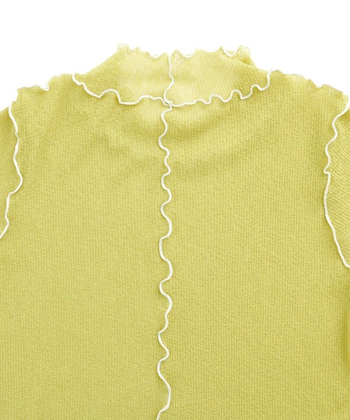 Chaco closet(チャコ クローゼット)の「シースルー メロー配色ステッチ シアートップス(Tシャツ/カットソー・レディース・オフホワイト/オレンジ/ライム/モカ/ブラック・FREE)」の20枚目の写真