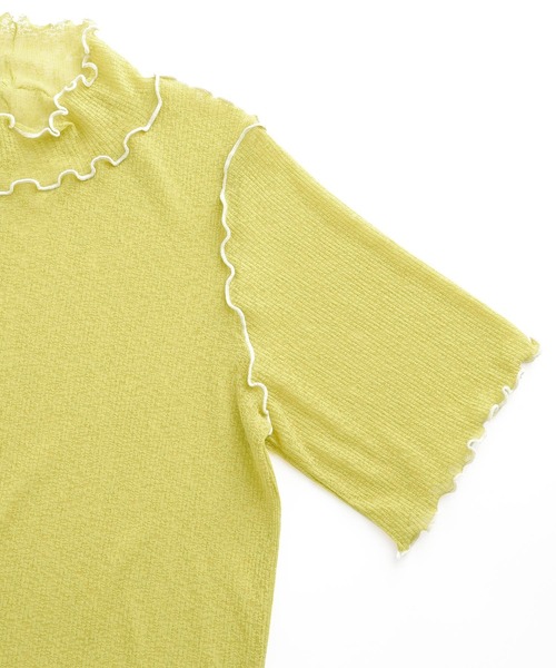 Chaco closet(チャコ クローゼット)の「シースルー メロー配色ステッチ シアートップス(Tシャツ/カットソー・レディース・オフホワイト/オレンジ/ライム/モカ/ブラック・FREE)」の21枚目の写真