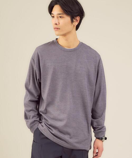 green label relaxing（グリーンレーベルリラクシング）の「＜ 機能 / 吸水速乾・手洗い可 ＞CM ドライ ウールミックス クルーネック 長袖（Tシャツ/カットソー・メンズ・パープル/ターコイズブルー/ブラック/オフホワイト・L/XL/S/M）」の4枚目の写真