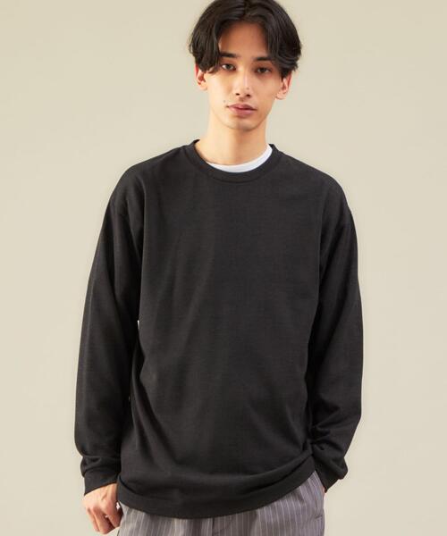 green label relaxing（グリーンレーベルリラクシング）の「＜ 機能 / 吸水速乾・手洗い可 ＞CM ドライ ウールミックス クルーネック 長袖（Tシャツ/カットソー・メンズ・パープル/ターコイズブルー/ブラック/オフホワイト・L/XL/S/M）」の7枚目の写真