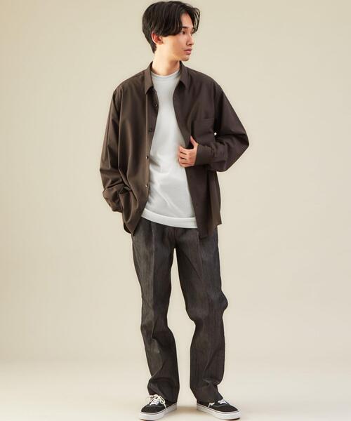 green label relaxing（グリーンレーベルリラクシング）の「＜ 機能 / 吸水速乾・手洗い可 ＞CM ドライ ウールミックス クルーネック 長袖（Tシャツ/カットソー・メンズ・パープル/ターコイズブルー/ブラック/オフホワイト・L/XL/S/M）」の5枚目の写真