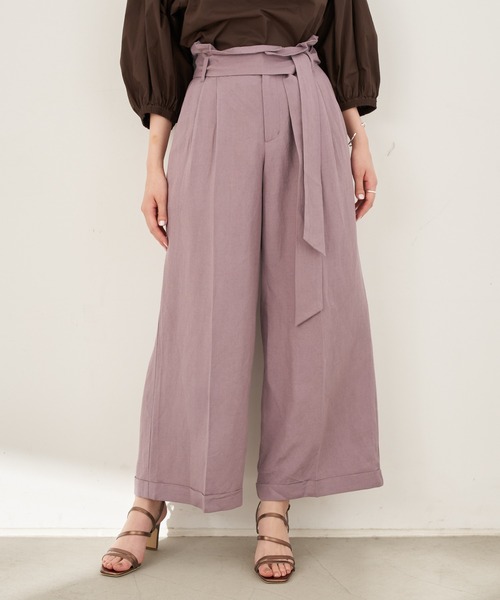 YECCA VECCA（イェッカヴェッカ）の「P.レーヨンリネンワイドパンツ　＊（その他パンツ・レディース・チャコールグレー/ライトベージュ/グリーン/ピンク系その他3・FREE）」の4枚目の写真