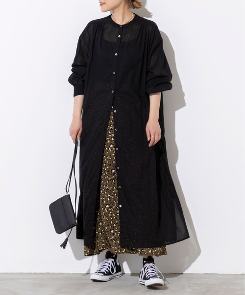 PICCIN(ピッチン)の「前後ボタンシャツワンピース(ワンピース・レディース・ブラック/オフホワイト/オレンジ・M)」の2枚目の写真