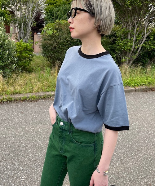 nimiru(ニミル)の「配色リンガーTシャツ(Tシャツ/カットソー・レディース・グレー/グリーン・M/L)」の1枚目の写真