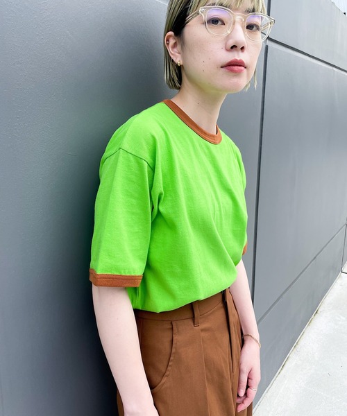 nimiru(ニミル)の「配色リンガーTシャツ(Tシャツ/カットソー・レディース・グレー/グリーン・M/L)」の2枚目の写真