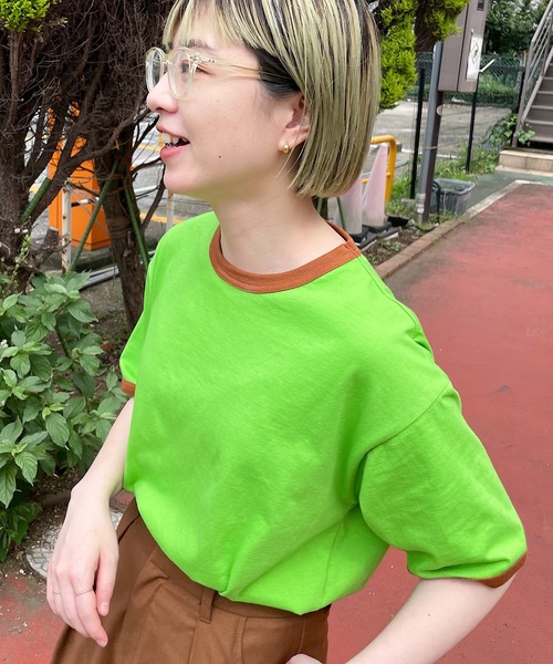 nimiru(ニミル)の「配色リンガーTシャツ(Tシャツ/カットソー・レディース・グレー/グリーン・M/L)」の3枚目の写真