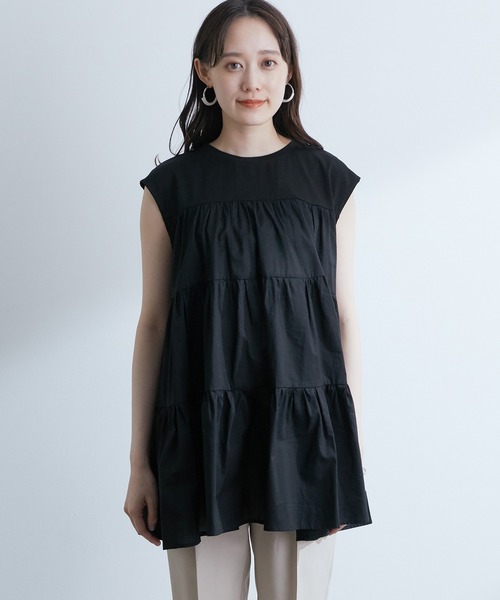 VIS（ビス）の「【洗濯機可】ふんわり揺れる。布帛ドッキングティアードチュニックＴシャツ（Tシャツ/カットソー・レディース・オフホワイト/カーキ/ブラック/レンガ・FREE）」の19枚目の写真