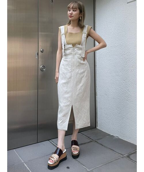 MURUA（ムルーア）の「リネンタッチタイトジャンスカ（ワンピース・レディース・ホワイト/マスタード/カーキ・1/2）」の2枚目の写真