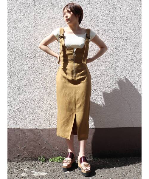 MURUA（ムルーア）の「リネンタッチタイトジャンスカ（ワンピース・レディース・ホワイト/マスタード/カーキ・1/2）」の3枚目の写真