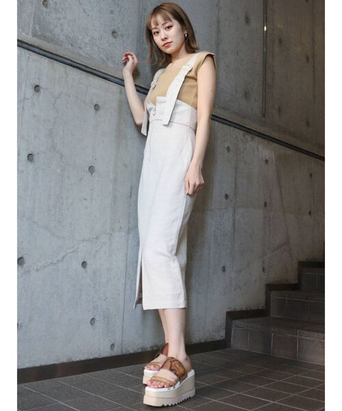 MURUA（ムルーア）の「リネンタッチタイトジャンスカ（ワンピース・レディース・ホワイト/マスタード/カーキ・1/2）」の6枚目の写真