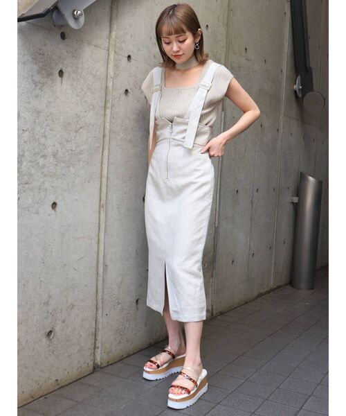 MURUA（ムルーア）の「リネンタッチタイトジャンスカ（ワンピース・レディース・ホワイト/マスタード/カーキ・1/2）」の10枚目の写真