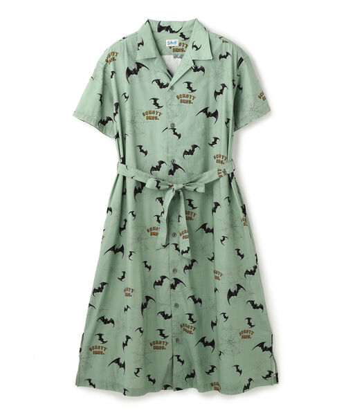 schott(ショット)の「Schott/ショット/WOMENS HAWAIIAN DRESS/ハワイアン ドレス(ワンピース・レディース・ブラック/セージグリーン・FREE)」の2枚目の写真