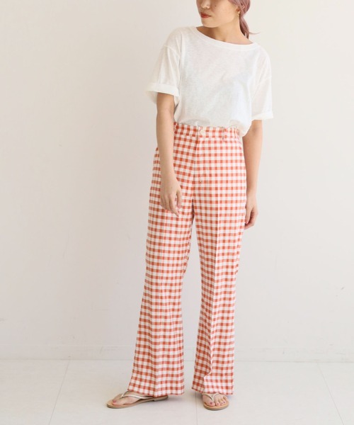 SLOBE citron.(スローブシトロン)の「SLOBE citron. チェックパターンフレアパンツ【手洗い可能】◆(その他パンツ・レディース・グリーン/オレンジ/ブルー系その他・36/38)」の6枚目の写真