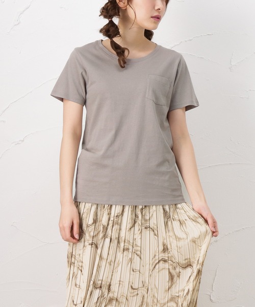 100% ORGANIC COTTON（100パーセントオーガニックコットン）の「ポケット付きクルーネック 半袖Tシャツ（Tシャツ/カットソー・レディース・カーキ/ベージュ/ホワイト/ブラック・L/M）」の3枚目の写真