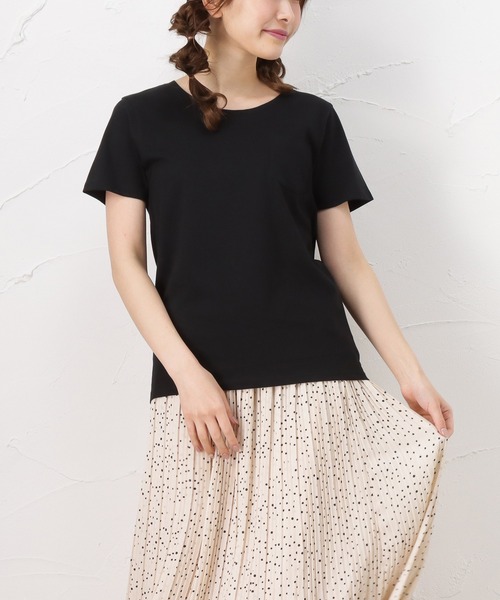 100% ORGANIC COTTON（100パーセントオーガニックコットン）の「ポケット付きクルーネック 半袖Tシャツ（Tシャツ/カットソー・レディース・カーキ/ベージュ/ホワイト/ブラック・L/M）」の2枚目の写真