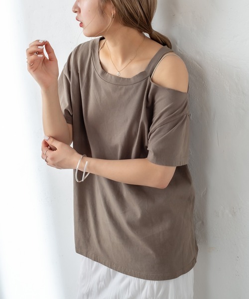 mystic（ミスティック）の「肩開きデザインTシャツ（Tシャツ/カットソー・レディース・ブラック/ブラウン/アイボリー・FREE）」の5枚目の写真