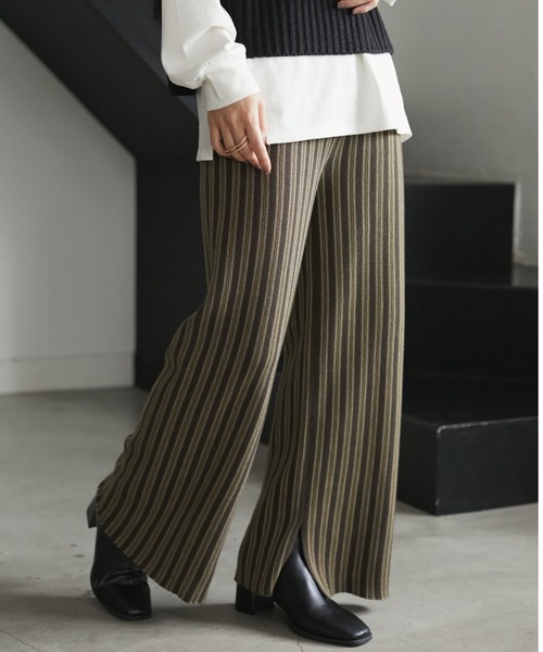 armonia(アルモニーア)の「armonia・ストライプニットパンツ*(その他パンツ・レディース・ブラウン/カーキ・FREE)」の2枚目の写真