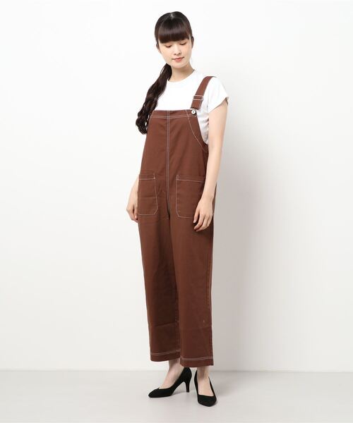 ehka sopo（エヘカソポ）の「配色ステッチオーバーオール（サロペット/オーバーオール・レディース・ブラック/ブラウン/キナリ・ﾌﾘ-）」の7枚目の写真