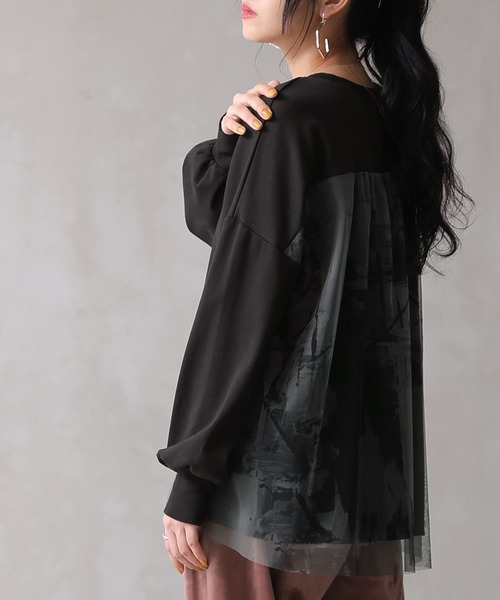 osharewalker（オシャレウォーカー）の「【廃盤】『アート柄バックチュールカットソー』（Tシャツ/カットソー・レディース・杢グレー/ブラック/ブラウン・FREE）」の8枚目の写真